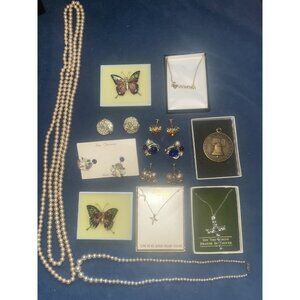 Costume Jewelry Lot Necklaces Clip Earrings Pearls Brooches Clean Good Condition